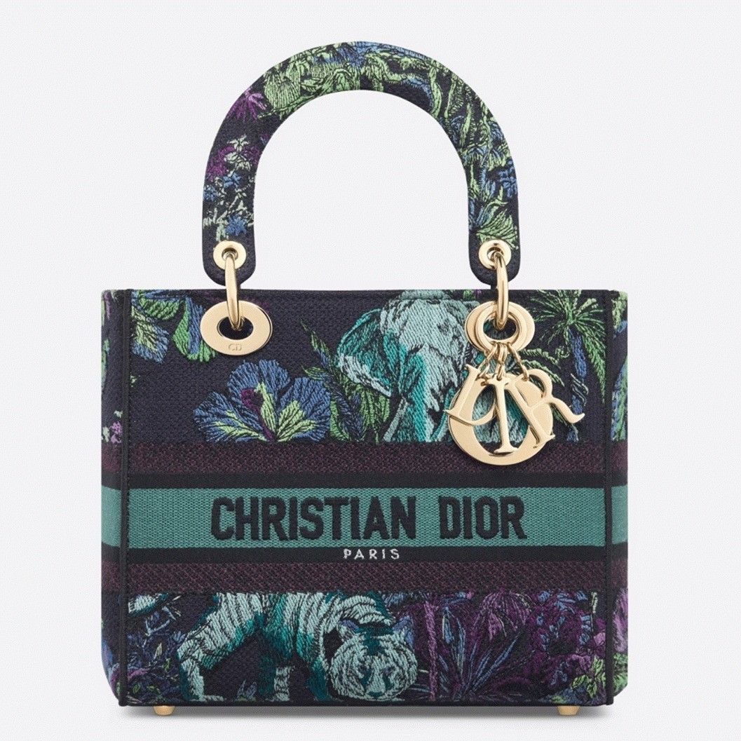 Dior Lady D-Lite Medium Bag Replica in Blue Toile de Jouy Voyage Embroidery