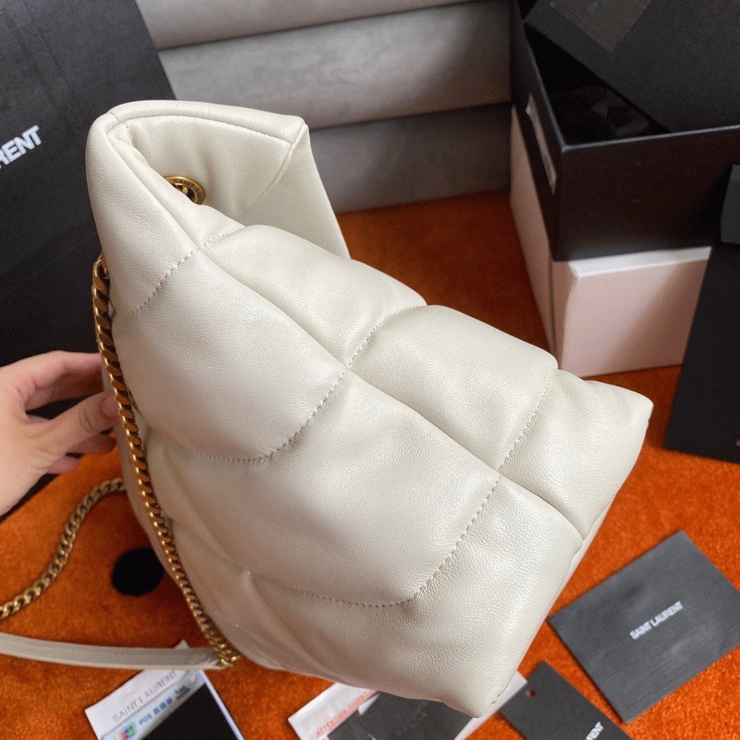 Saint Laurent Puffer Medium Chain Bag White Lambskin