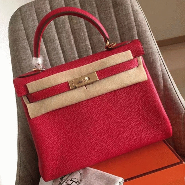 Red Clemence Fake Hermes Kelly Retourne 32cm Vibrant Purse