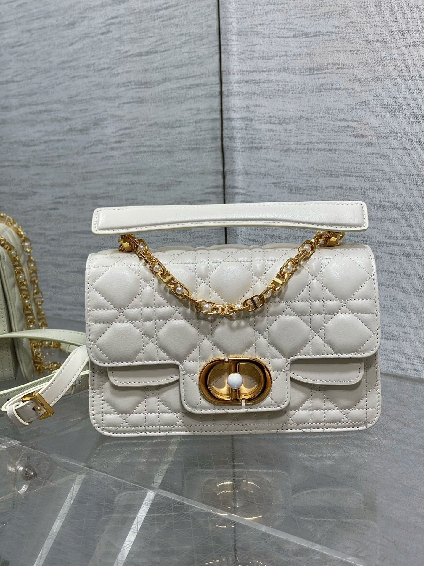 Dior Small Jolie Top Handle Bag Replica in White Cannage Calfskin