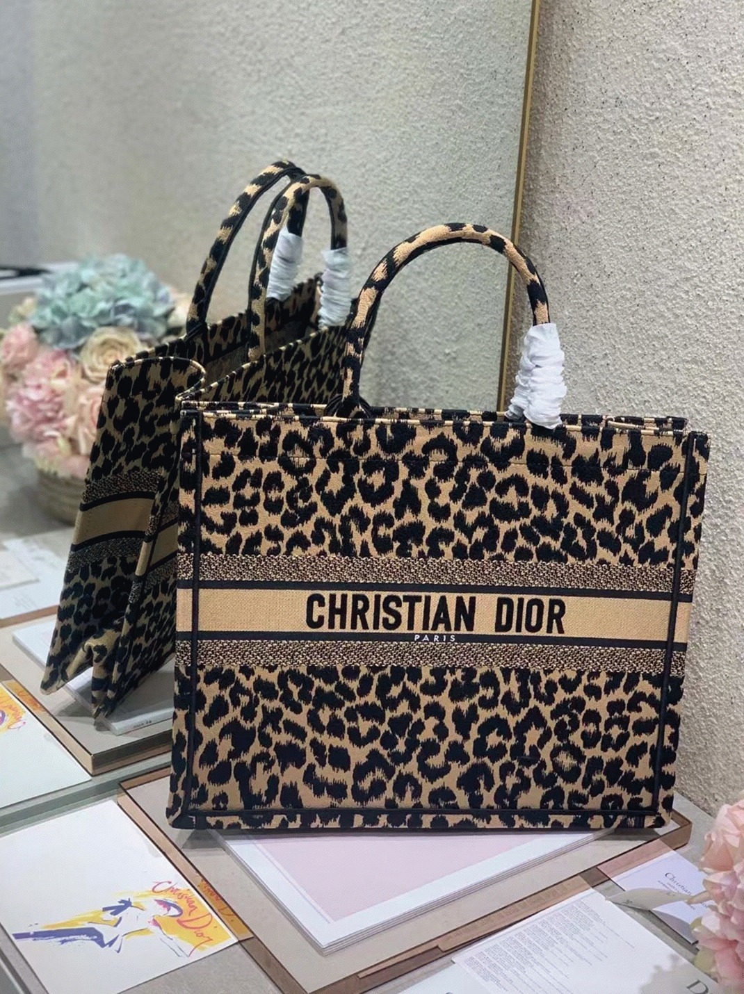 Dior Large Book Tote Bag Fake in Beige Multicolor Mizza Embroidery
