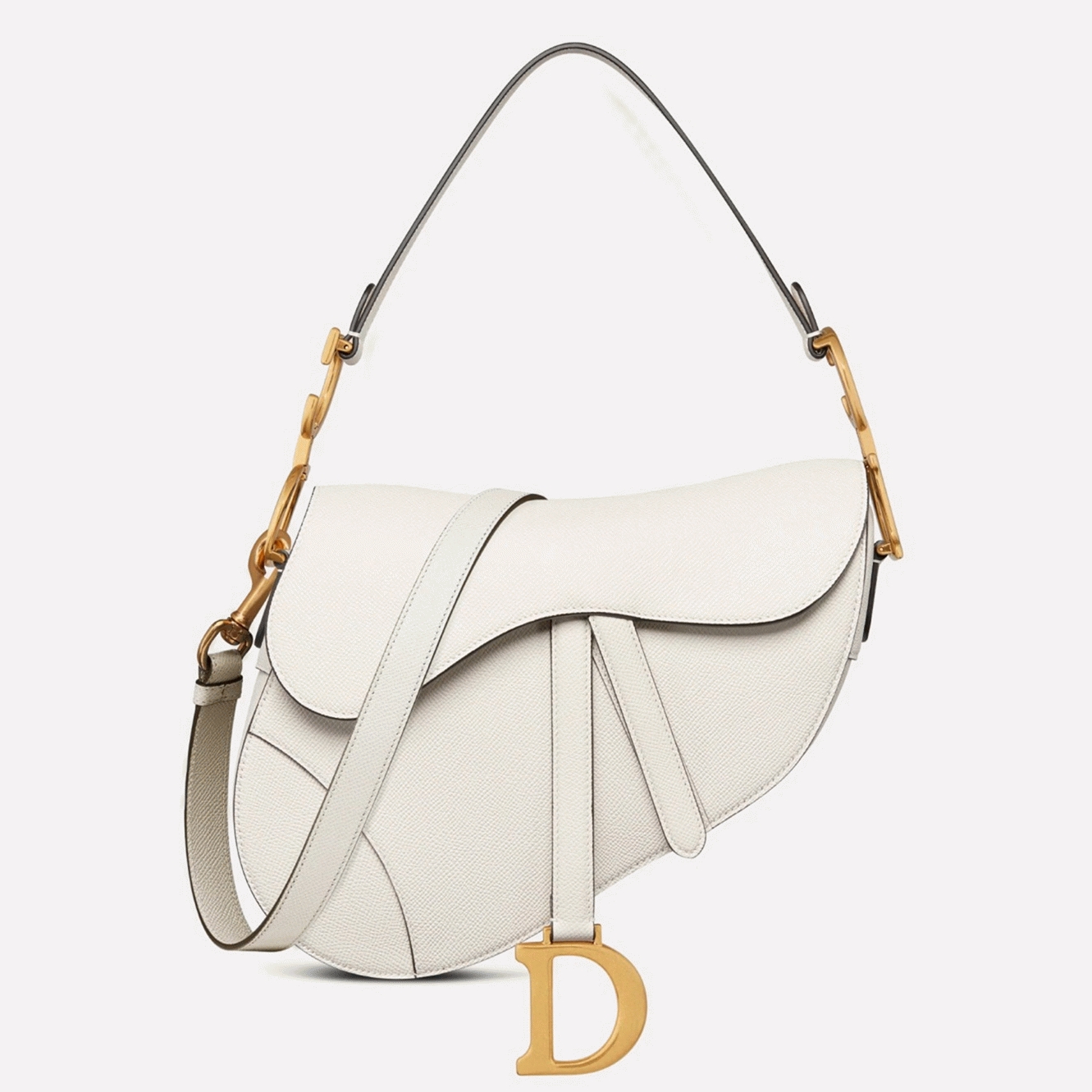 Dior Saddle Bag with Strap Replica in White Grained Calfskin