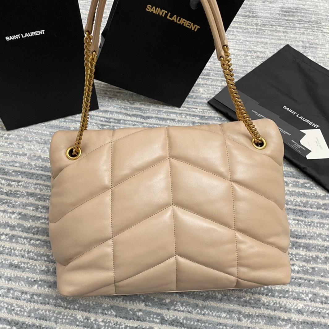 Saint Laurent Puffer Medium Chain Bag Beige Lambskin