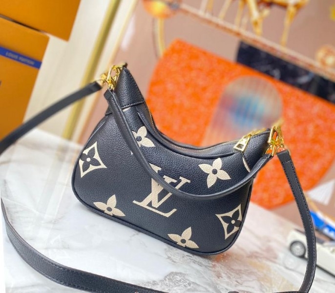 Louis Vuitton Bicolor Monogram Empreinte Leather Bagatelle Mini Hobo In Black