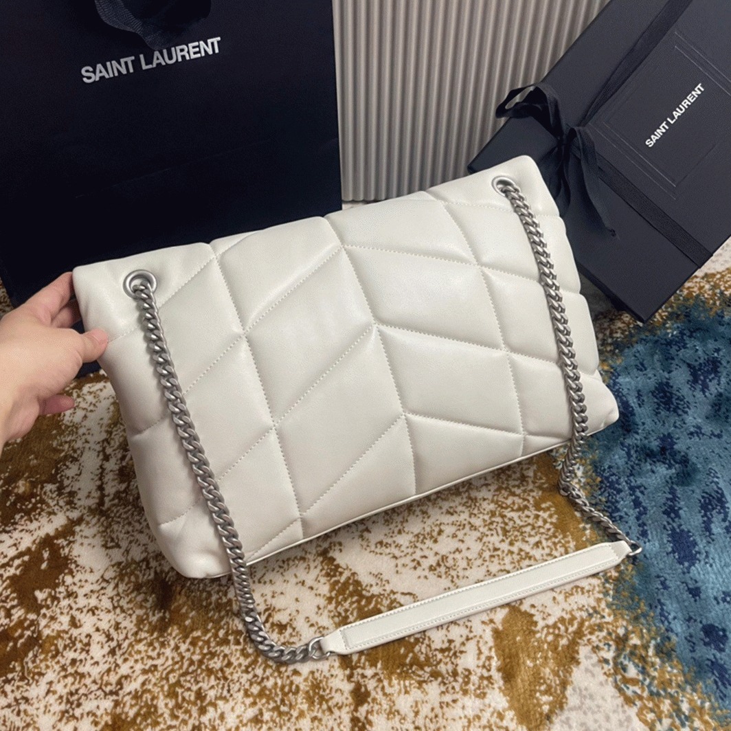 Replica Saint Laurent Puffer Medium Chain Bag Ivory Lambskin