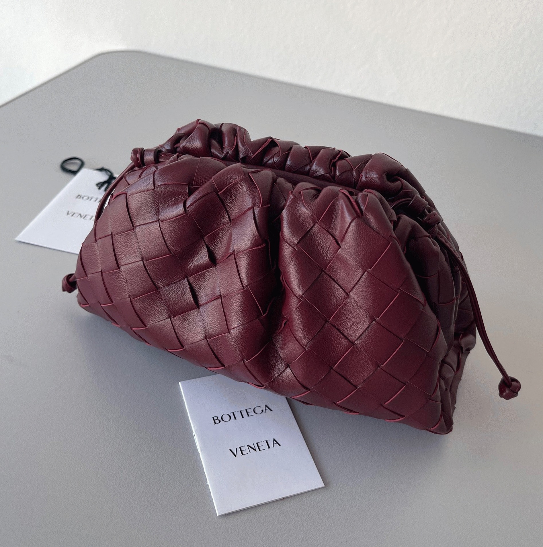 Fake Bottega Veneta Mini Pouch with Strap Bordeaux