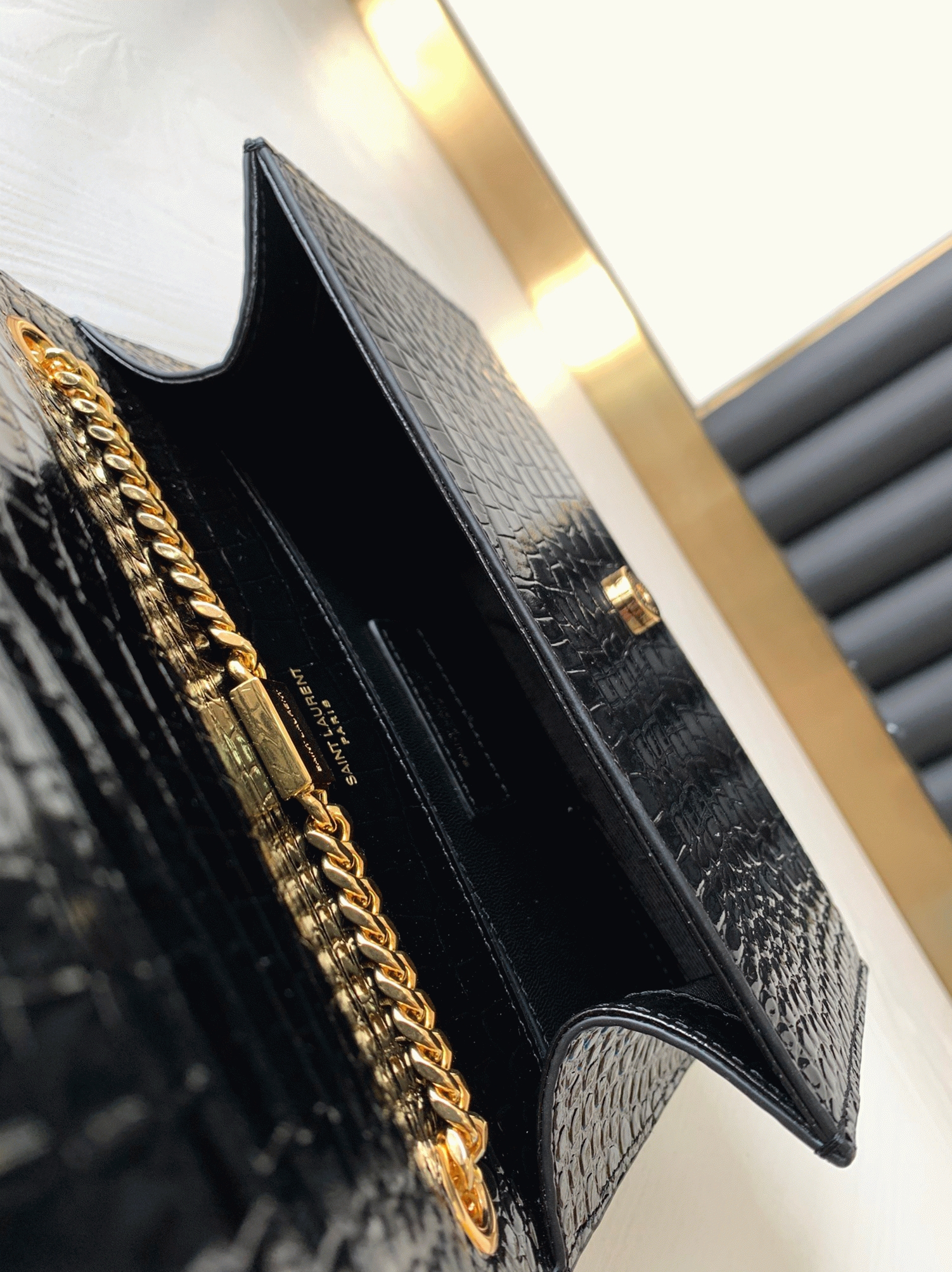 Replica Saint Laurent Kate Small Tassel Bag Black Crocodile-embossed Leather