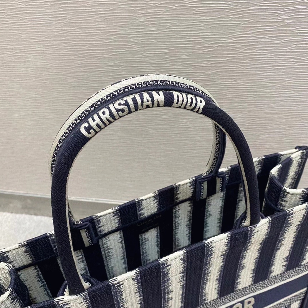 Dior Large Book Tote Bag Replica in Blue Stripes Embroidery