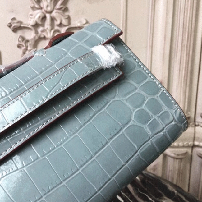 Blue Lin Crocodile Copy Hermes Kelly Cut Clutch Elegant Purse