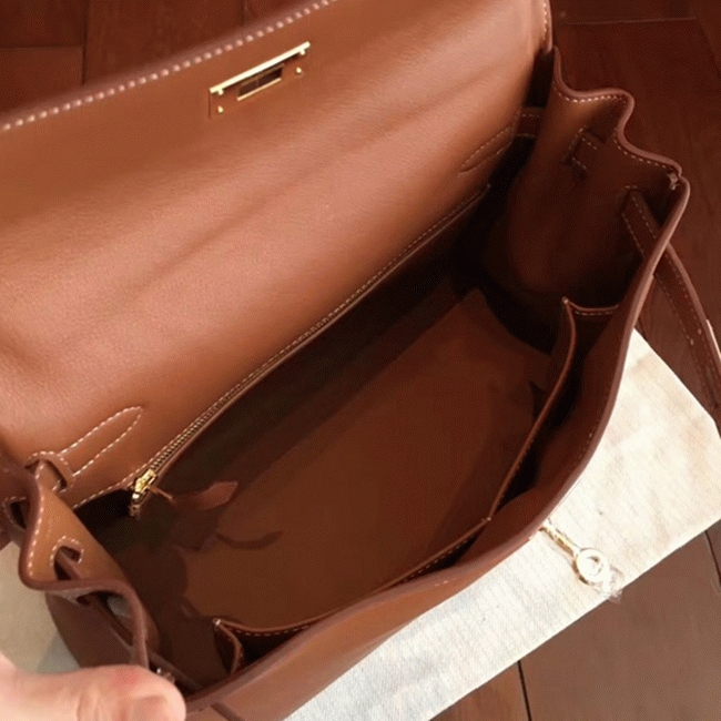 Brown Swift Fake Hermes Kelly Retourne 32cm Soft Leather Handbag