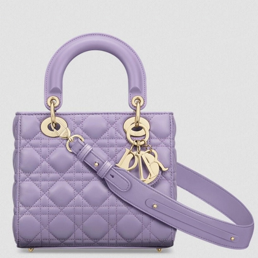 Dior Small Lady Dior Bag Fake in Lilas Lambskin with Resin Charms