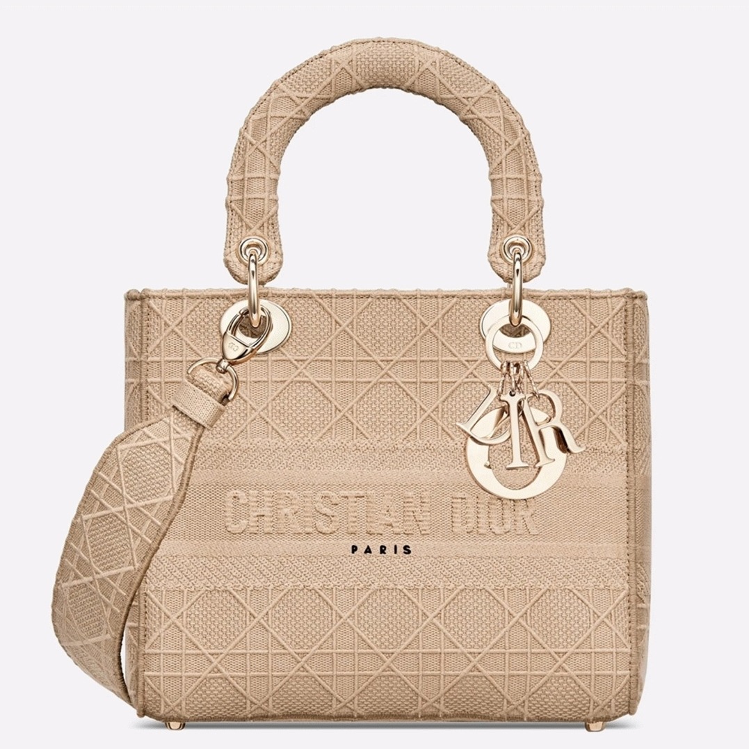 Dior Lady D-Lite Medium Bag Knockoff in Beige Cannage Embroidered Canvas