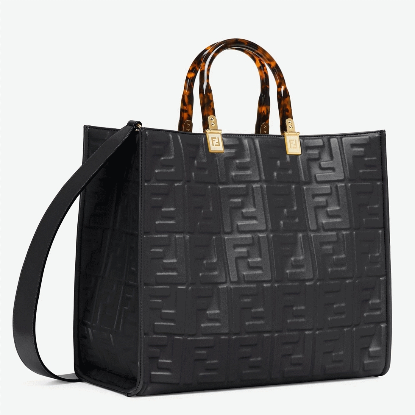 Top Quality Replica Fendi Sunshine Medium Tote Bag In Black FF Calfskin