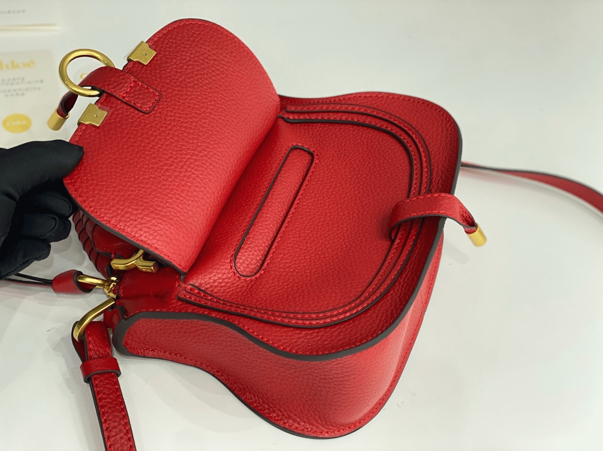 Red Grained Leather Chloe Marcie Mini Double Handle Fake Bag