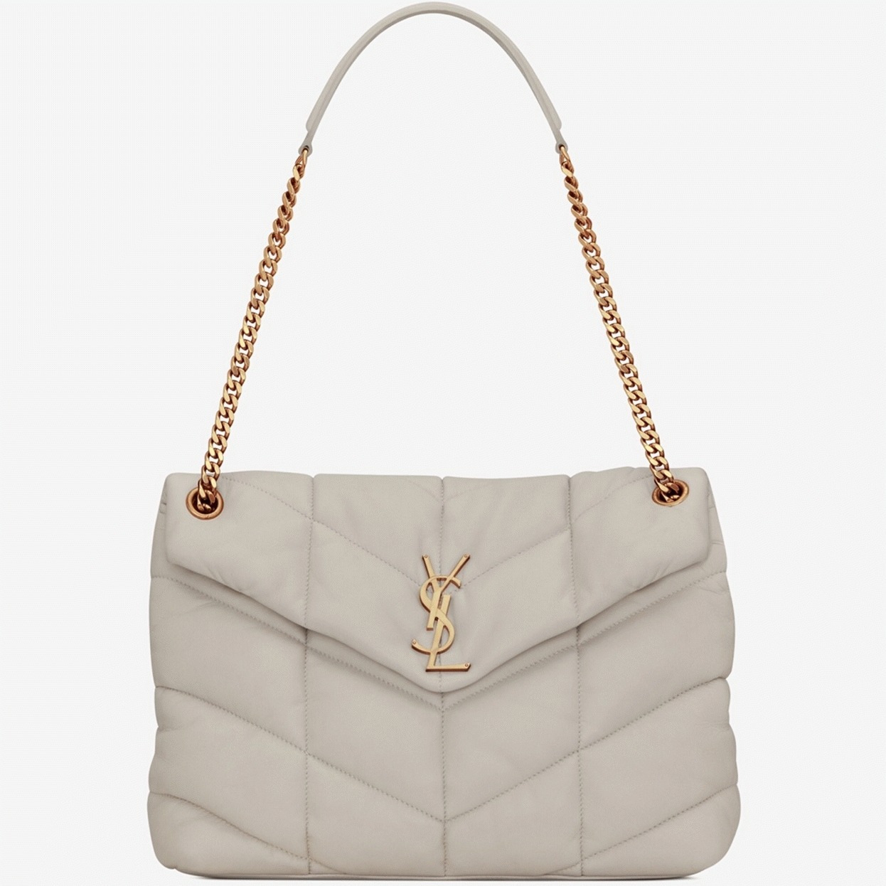 Saint Laurent Puffer Medium Chain Bag White Lambskin