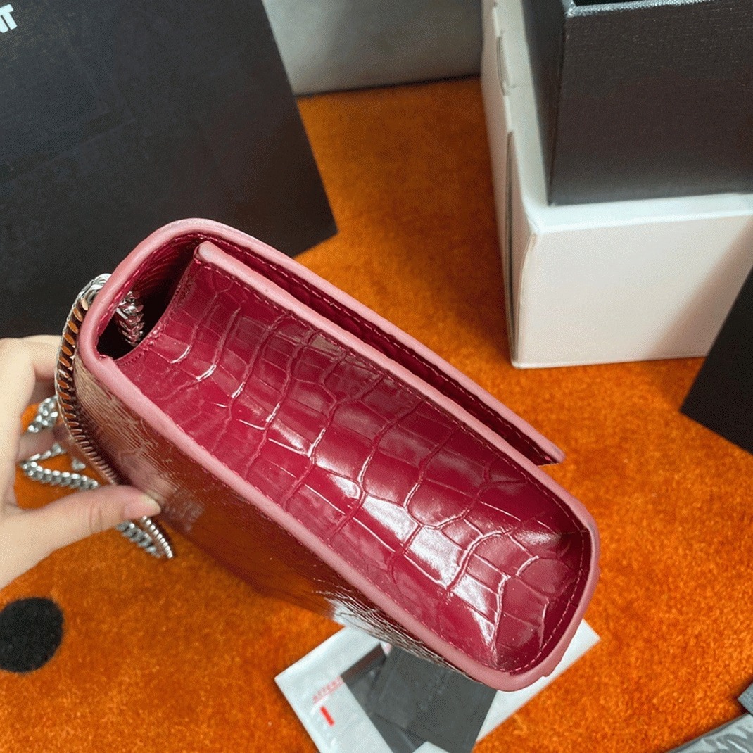Fake Saint Laurent Kate Medium Tassel Bag Red Crocodile-embossed Leather