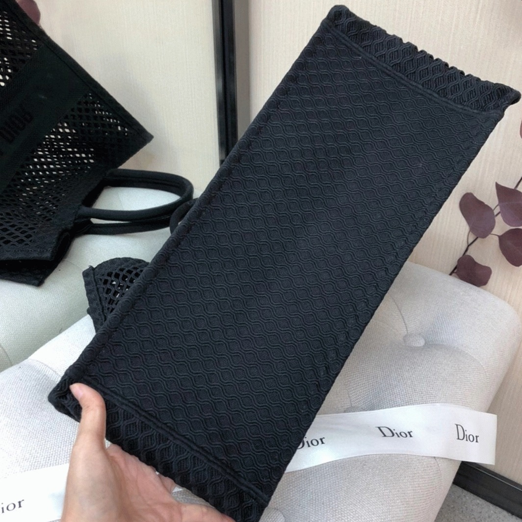Dior Large Book Tote Bag Knockoff in Black Mesh Embroidery