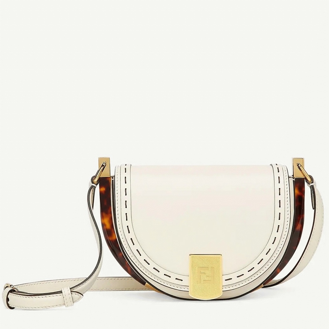 Top Quality Faux Fendi Moonlight Saddle Bag In White Calfskin