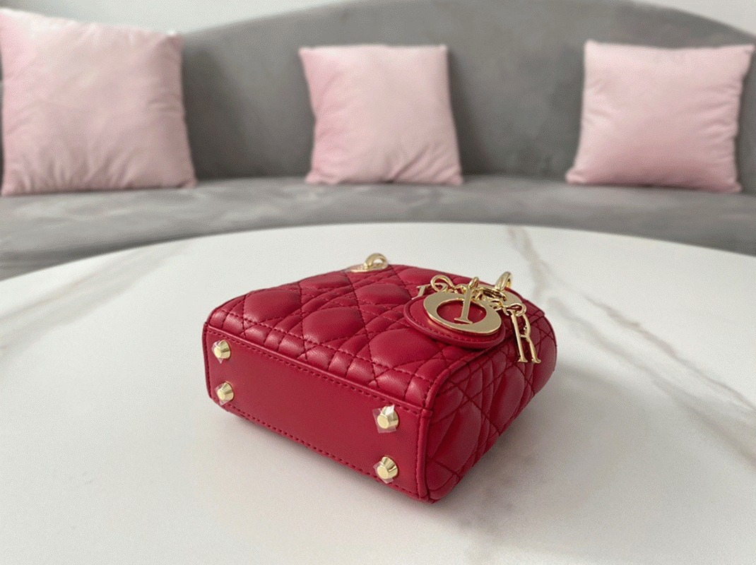 Dior Lady Dior Micro Bag Replica in Red Cannage Lambskin