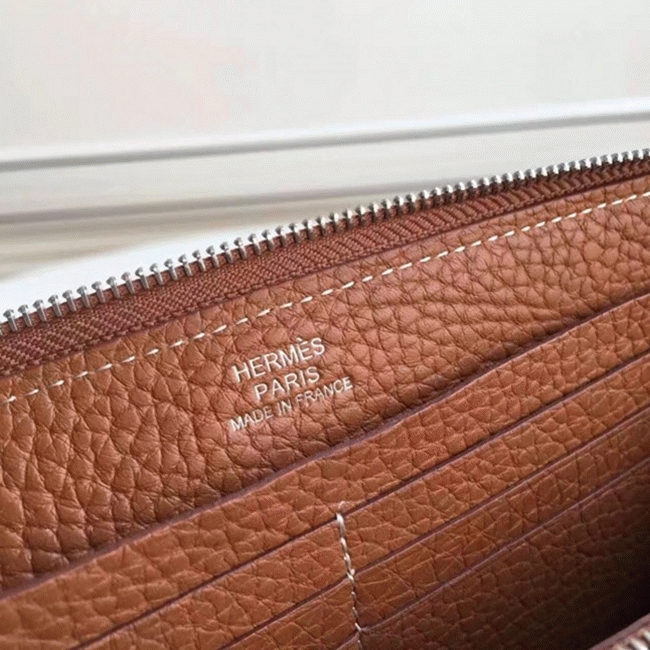 Brown Luxury Replica Hermes Wallet Azap Zipped