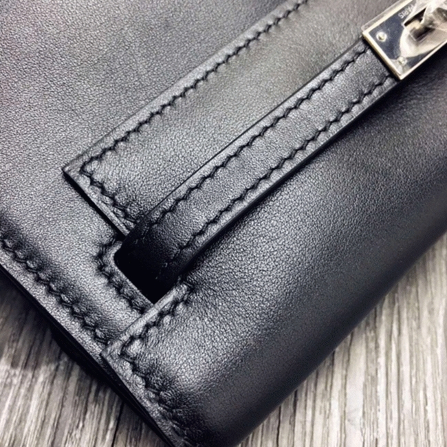 Black Swift Leather Replica Hermes Kelly Danse Versatile Handbag