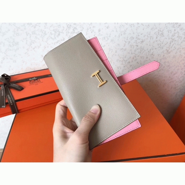 Grey Pink Epsom Knockoff Hermes Bearn Wallet