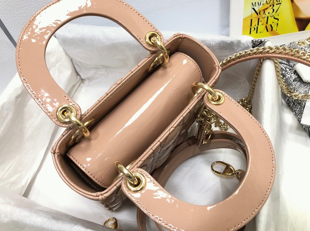 Dior Lady Dior Mini Chain Bag Fake in Nude