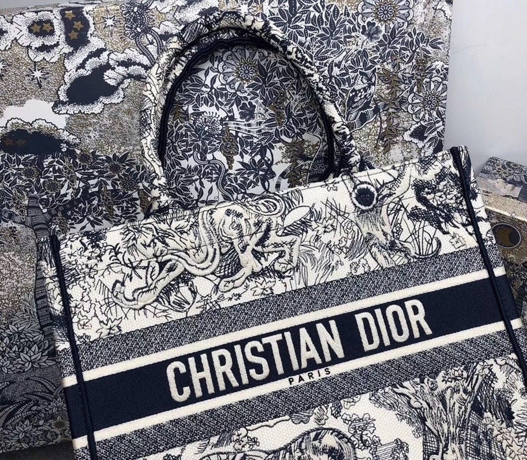 Dior Medium Book Tote Bag Replica in Blue Toile De Jouy Embroidery