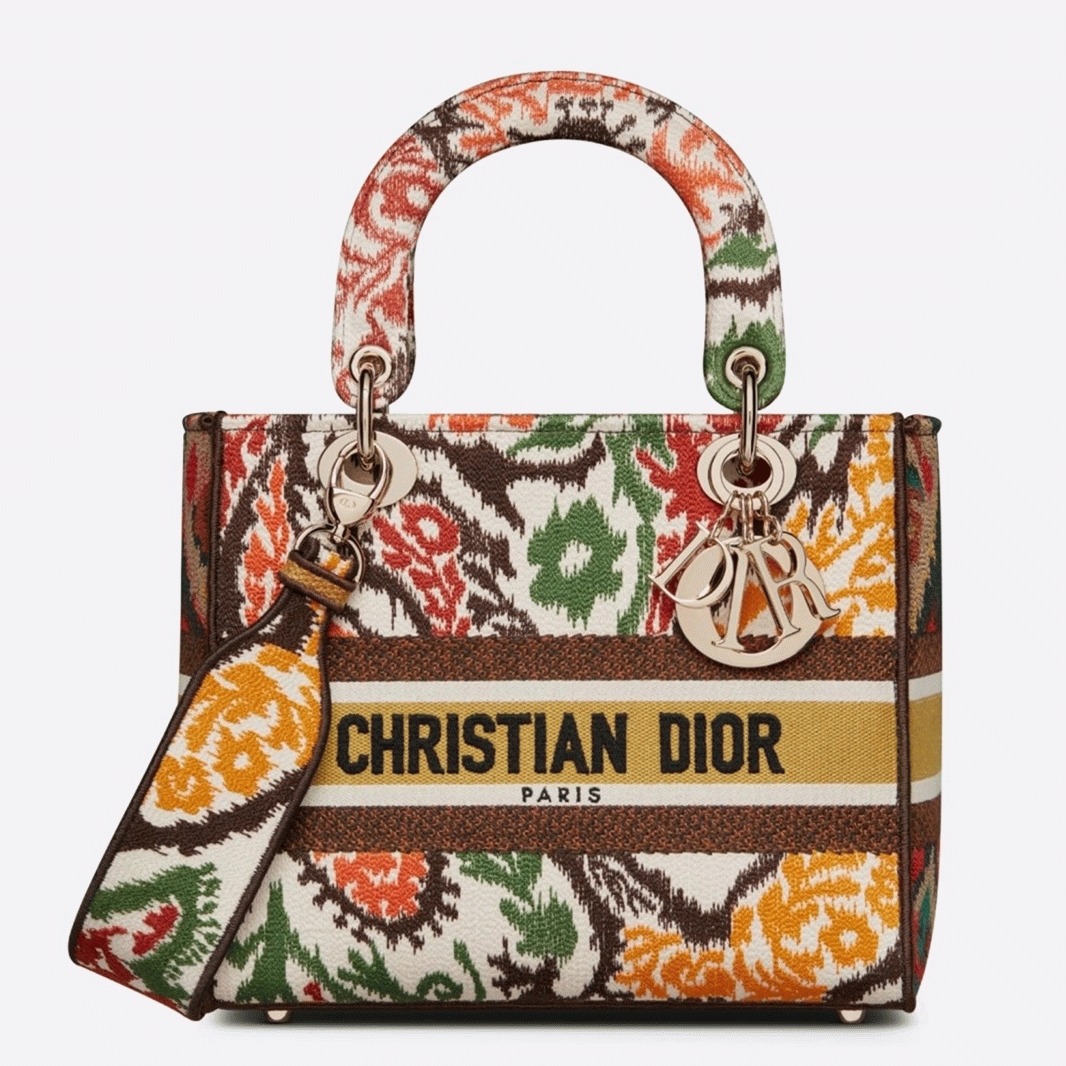 Dior Lady D-Lite Medium Bag Faux in Yellow Dior Paisley Embroidery