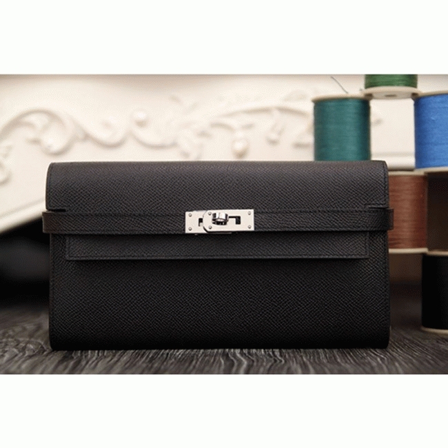 Black knockoff Hermes Kelly Longue wallet