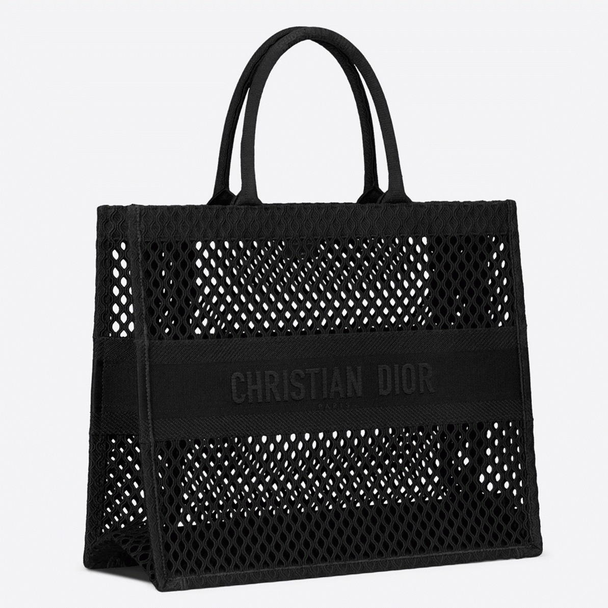 Dior Large Book Tote Bag Knockoff in Black Mesh Embroidery