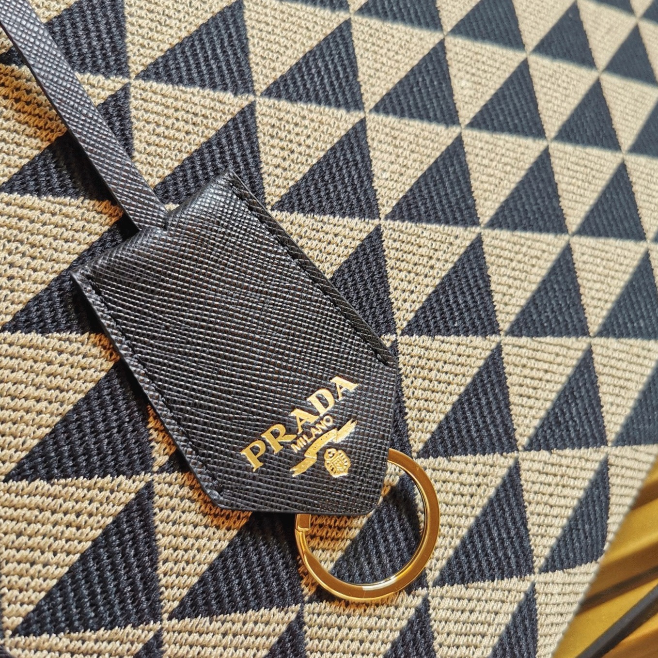 Prada Symbole Small Bag Replica in Black/Beige Jacquard Fabric