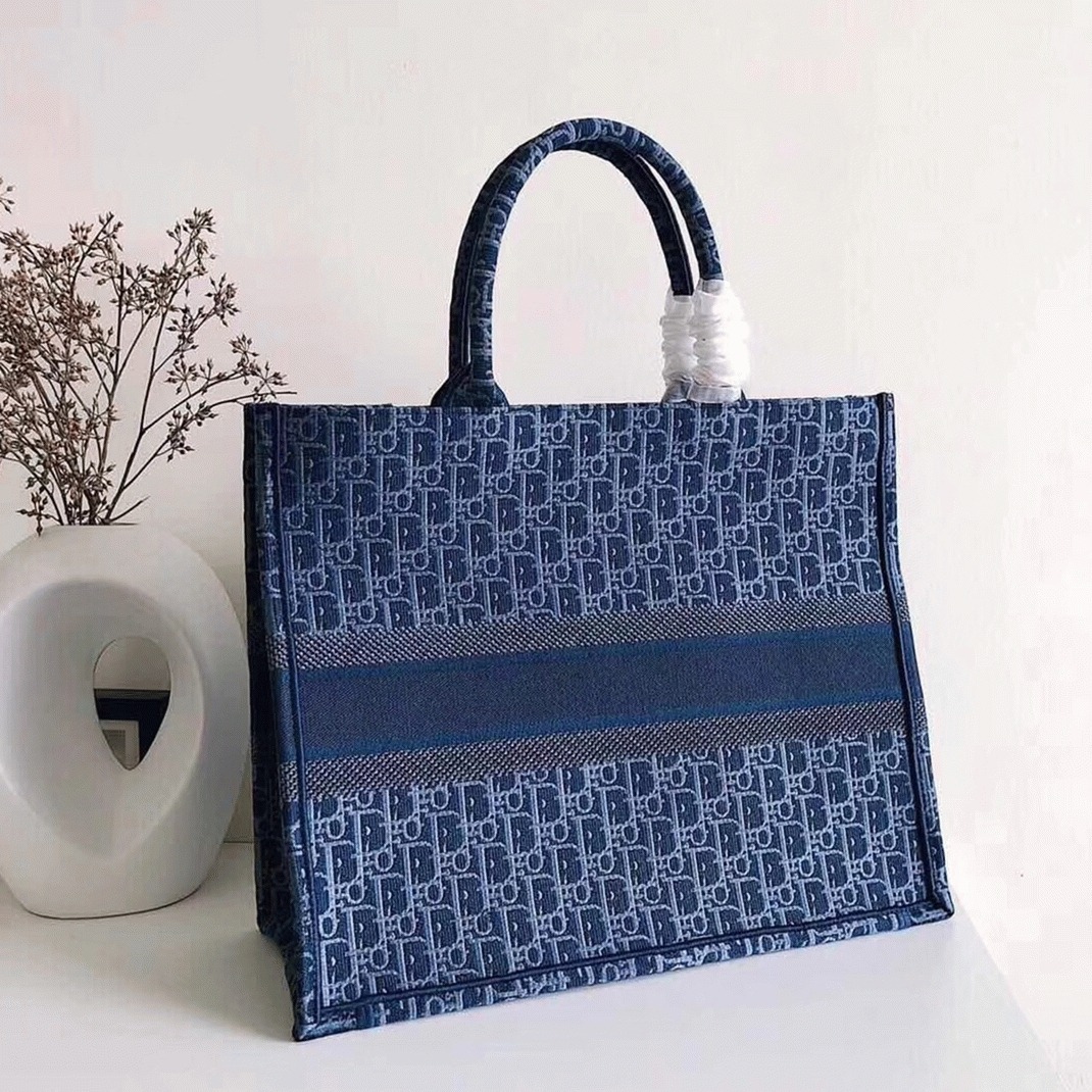 Dior Large Book Tote Bag Imitation in Denim Blue Dior Oblique Canvas