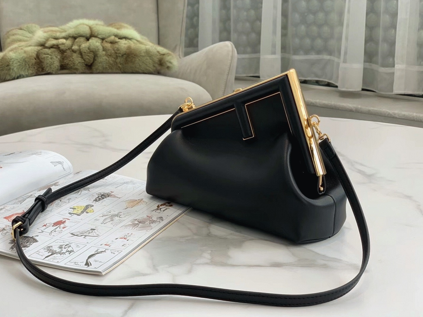 Top Quality Fake Fendi First Medium Bag In Black Nappa Leather