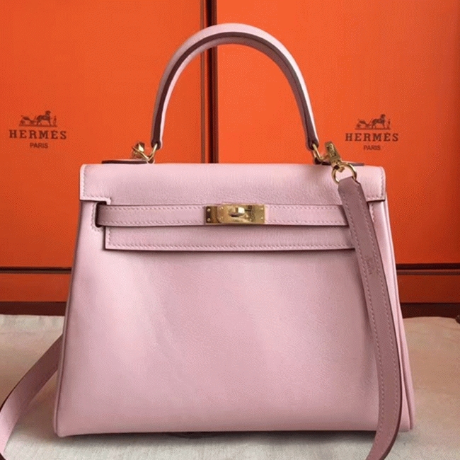 Rose Dragee Swift Replica High Quality Hermes Kelly Retourne 28cm Bag