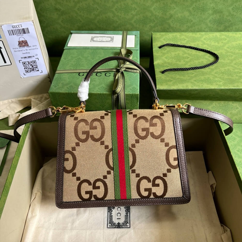 GUCCI BAMBOO 1947 JUMBO GG SMALL TOP HANDLE BAG