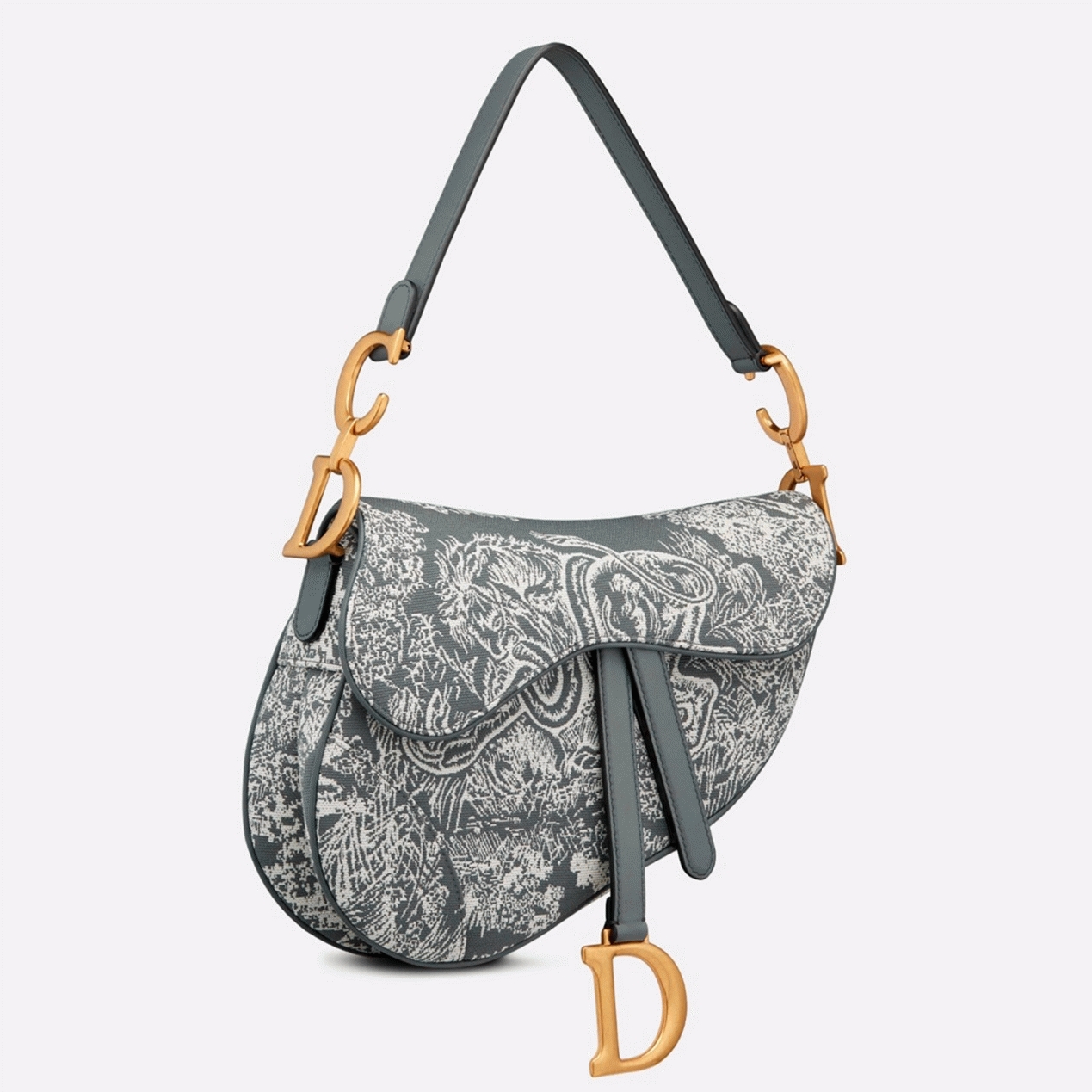 Dior Saddle Bag Faux in Grey Toile de Jouy Reverse Jacquard