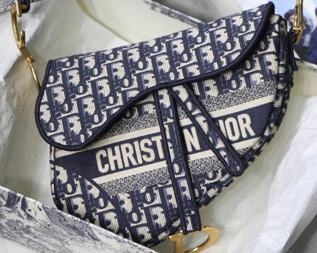 Dior Saddle Bag Replica in Blue Dior Oblique Embroidery