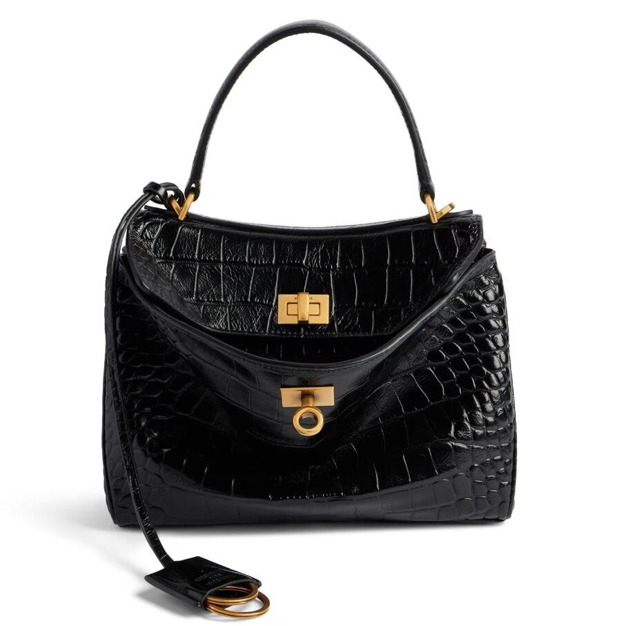Knockoff Balenciaga Rodeo Mini Bag Black Crocodile Embossed Calfskin