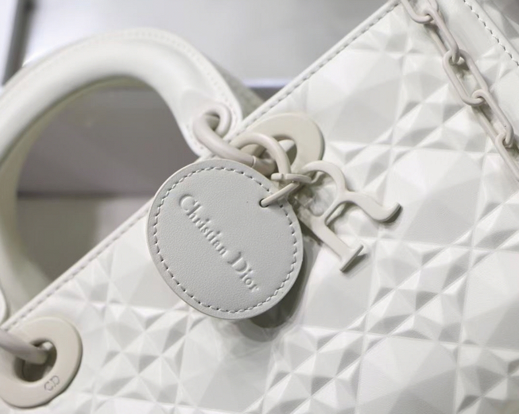 Dior Lady D-Joy Medium Bag Knockoff in White Calfskin with Diamond Motif