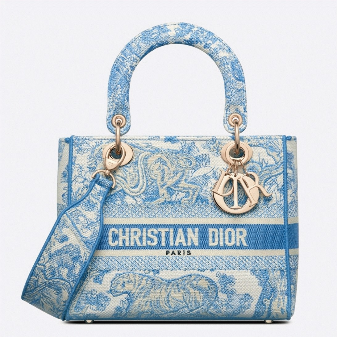 Dior Lady D-Lite Medium Bag Replica in Blue Toile de Jouy Canvas
