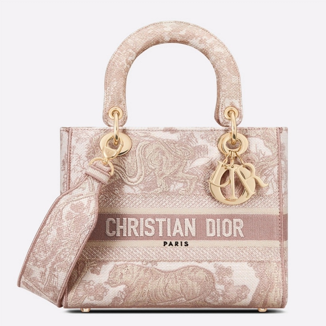 Dior Lady D-Lite Medium Bag Replica in Pink Toile de Jouy Embroidery