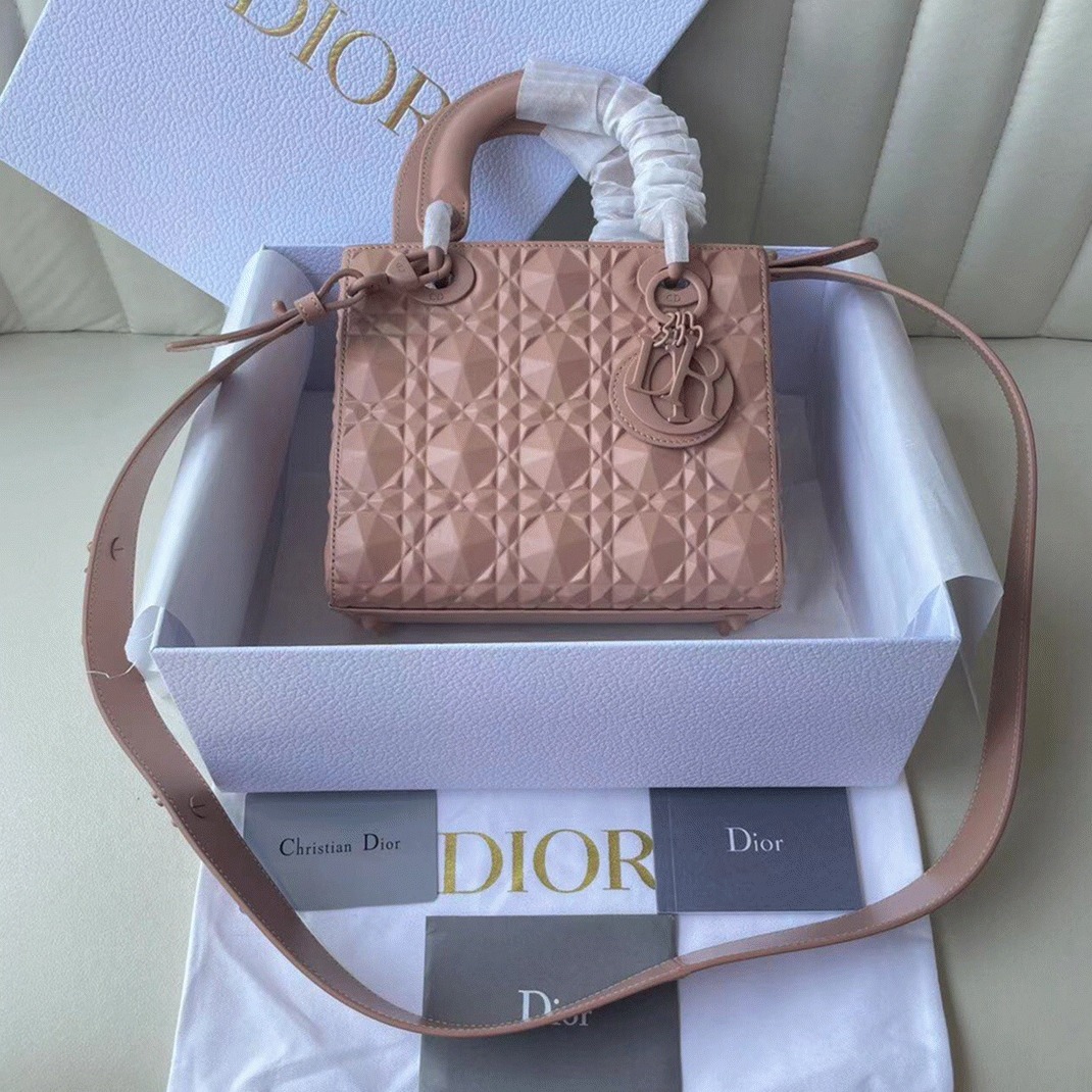 Dior Small Lady Dior My ABCDior Bag Fake in Pink Calfskin with Diamond Motif