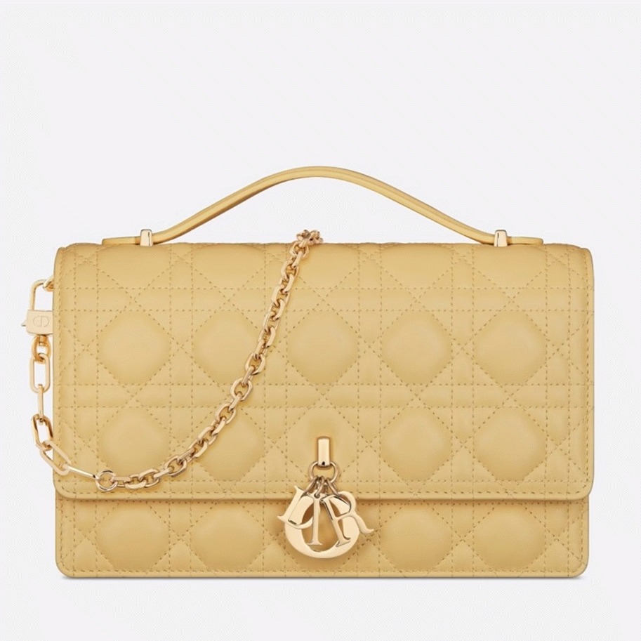 Dior Miss Dior Top Handle Bag Knockoff in Pastel Yellow Cannage Lambskin