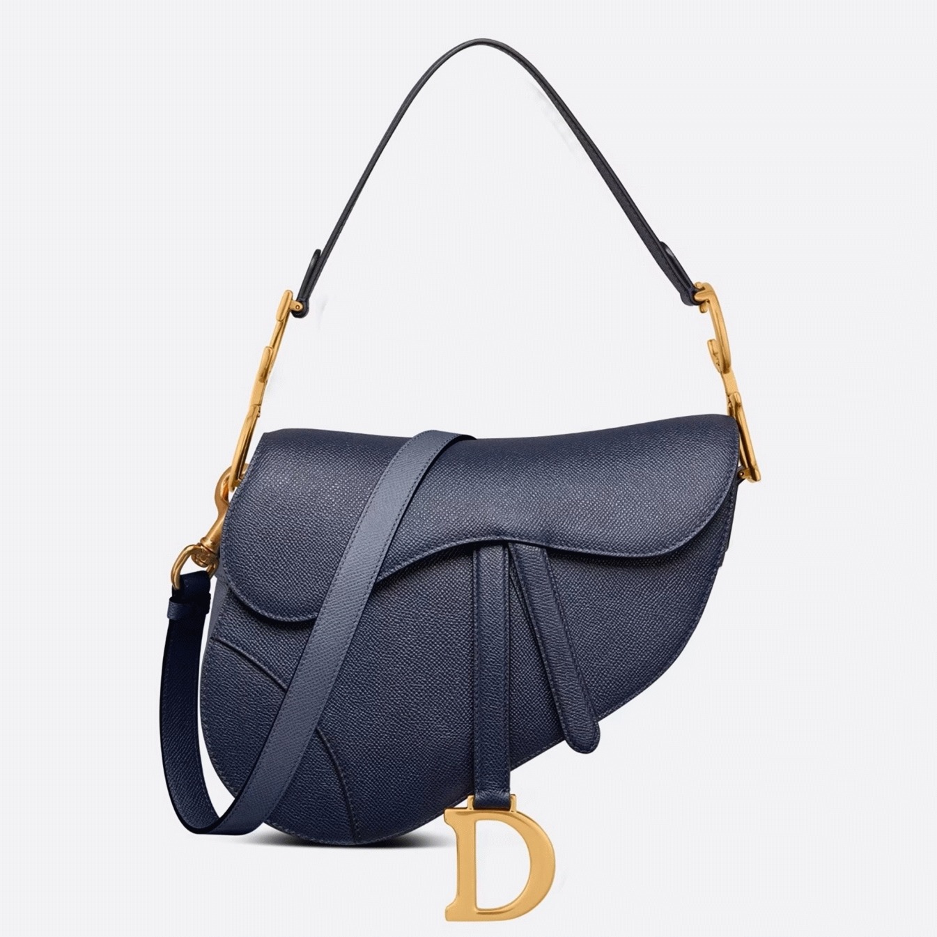Dior Saddle Bag with Strap Replica in Indigo Blue Grained Calfskin