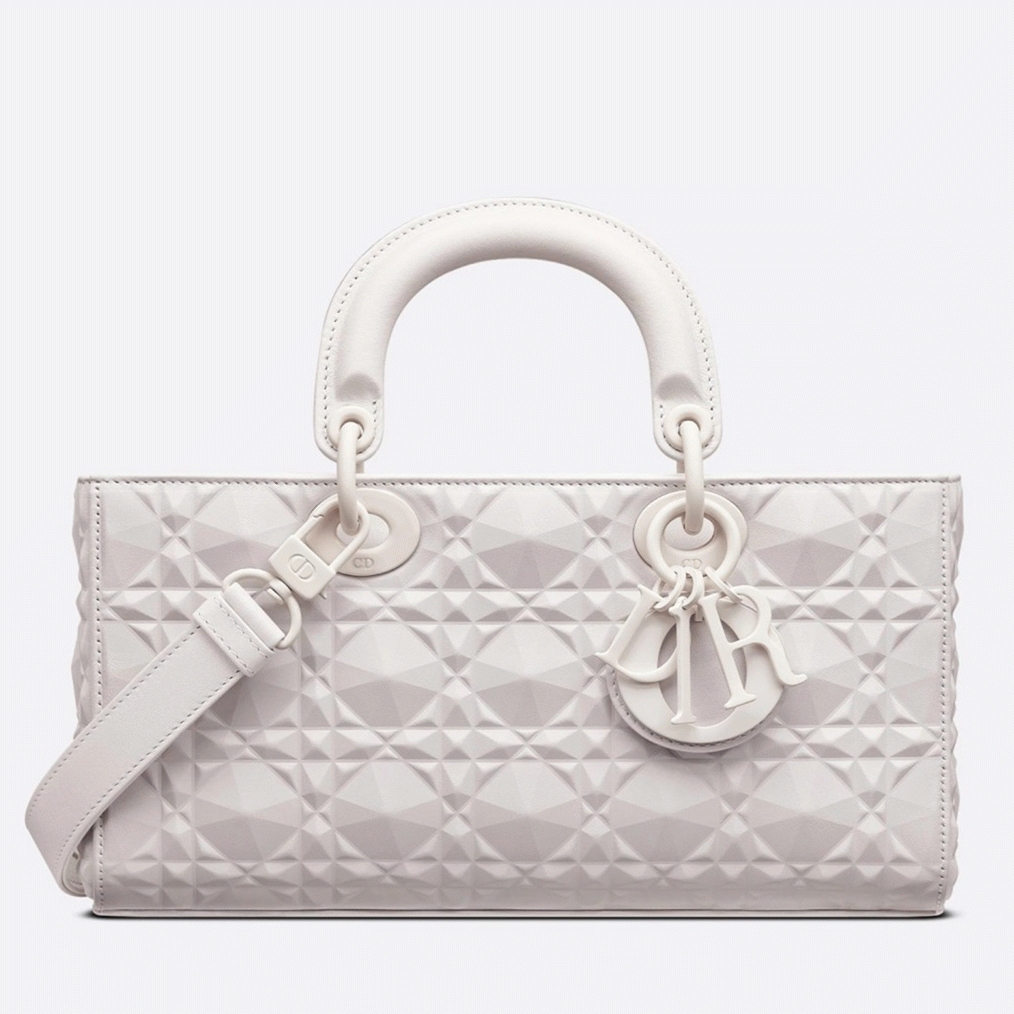 Dior Lady D-Joy Medium Bag Knockoff in White Calfskin with Diamond Motif