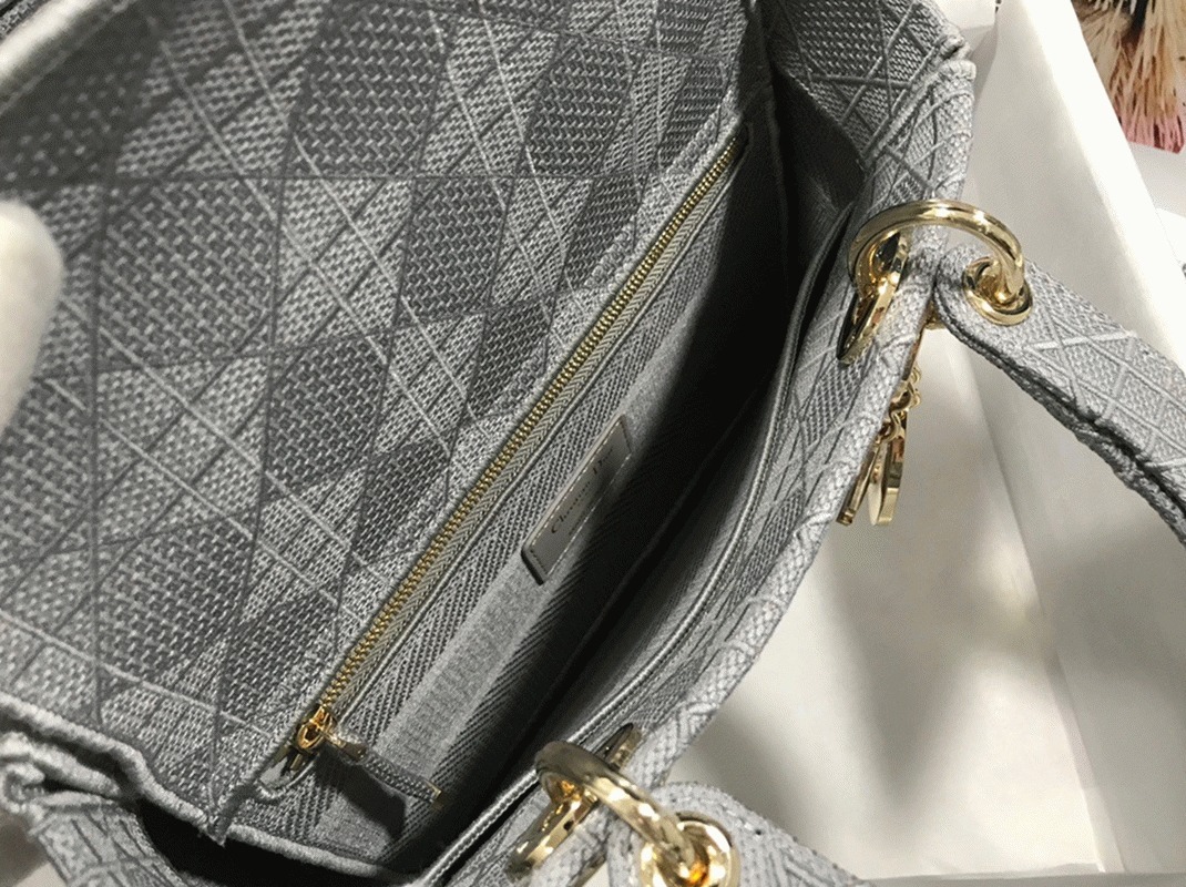 Dior Lady D-Lite Medium Bag Faux in Grey Cannage Embroidered Canvas