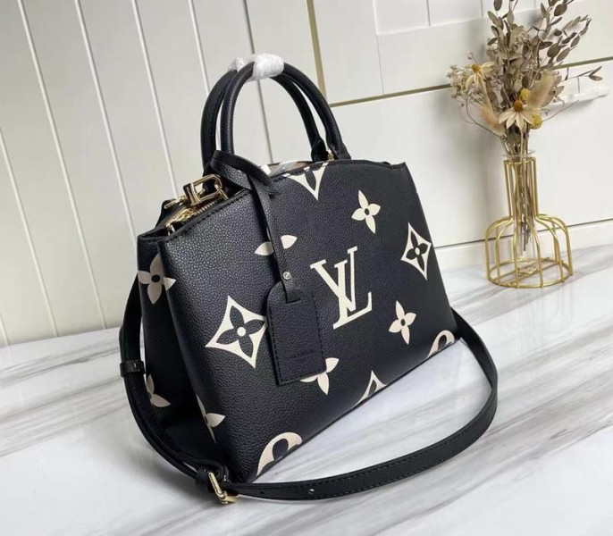 Louis Vuitton Bicolor Monogram Empreinte Leather Petit Palais Handbag In Black And Beige