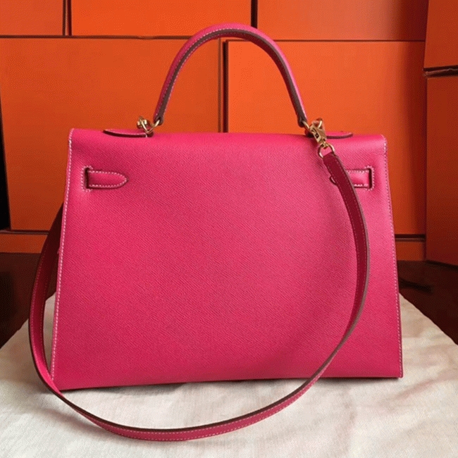Rose Tyrien Epsom Fake Hermes Kelly 32cm Sellier Bright Tote