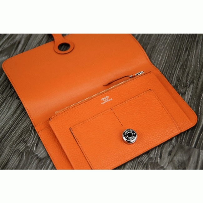 Orange knockoff designer Hermes Dogon combine wallet